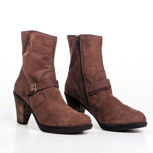 La Canadienne Women Brown Leather Strap Heel Round Ankle Boots sz 10